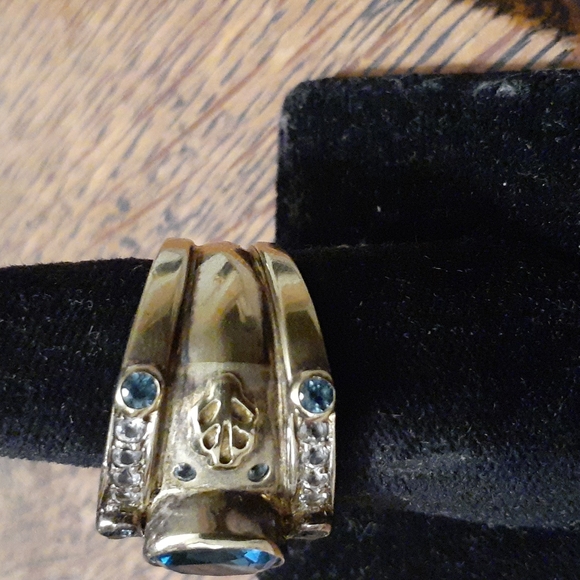 14K OVERLAY STERLING SILVER BLUE/ WHITE TOPAZ RING SIZE 7.5 - Picture 3 of 7